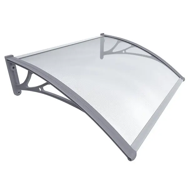 Auvent de porte marquise 100x80 cm transparent en Polycarbonate anti UV Gris VOUNOT Certifié