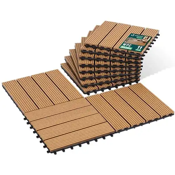 Offre Exclusive Lot de 11 dalles clipsables exterieures 30x30cm en Composite WPC Couleur bois VOUNOT