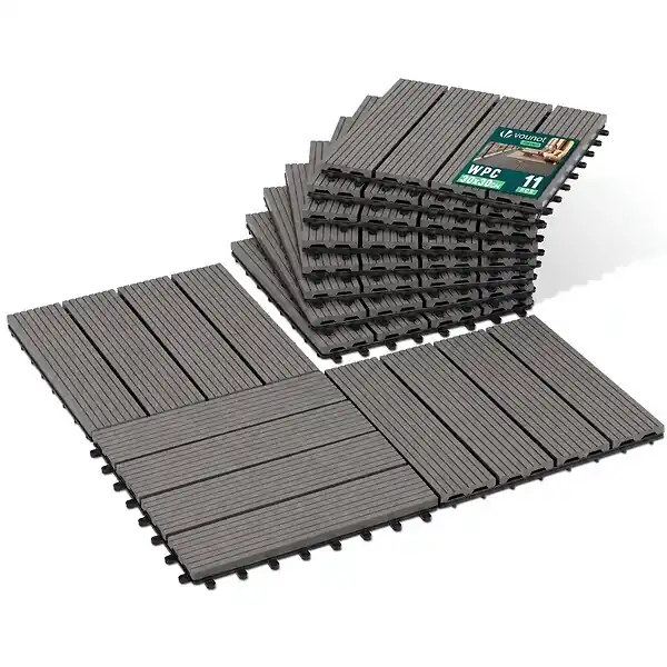 Quantité Limitée Lot de 11 dalles clipsables exterieures 30x30cm en Composite WPC Gris VOUNOT