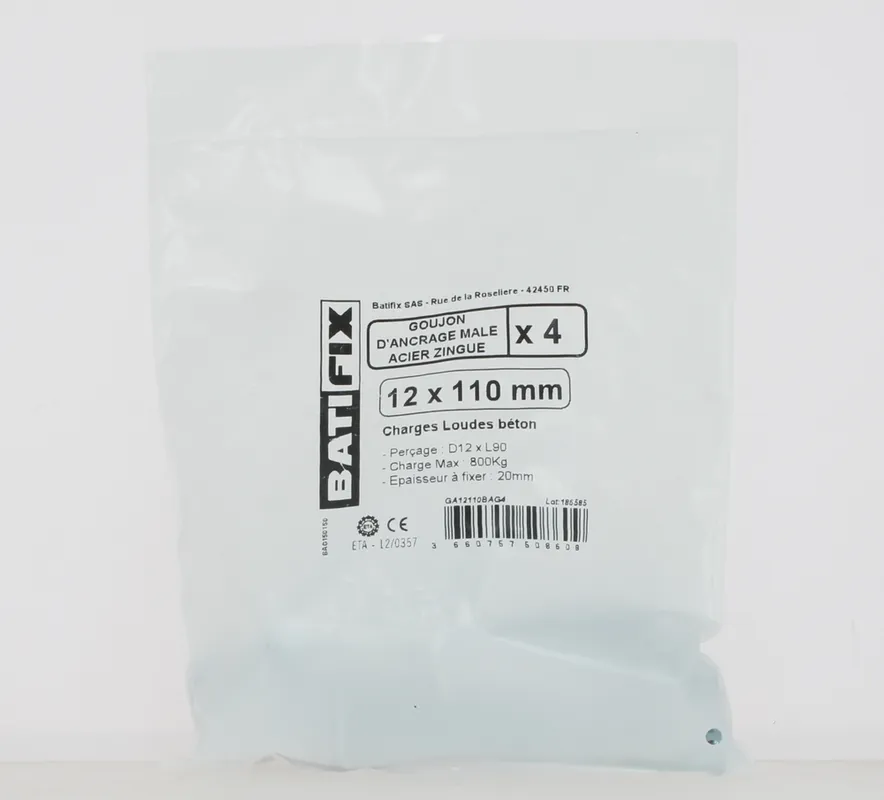 Quantité Limitée Goujons d‘ancrage Opt7 acier zingué 12 x 110 mm par 4 BATIFIX
