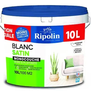Peinture murs et plafonds - Monocouche - Blanc - Satin - 10L RIPOLIN Prix Réduit