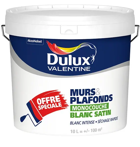 Retour Gratuit Peinture murs et plafonds monocouche - Blanc Intense - 10L DULUX VALENTINE