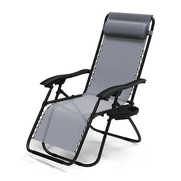 Chaise longue inclinable en textilene avec porte gobelet et portable gris VOUNOT Commande En Gros