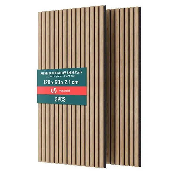 Achetez Aujourd'hui Lot de 2 panneaux acoustiques muraux Tasseaux en bois MDF avec feutre noir 120x60x2.1cm chene clair VOUNOT