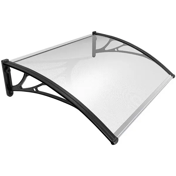 Auvent de porte marquise 120x80 cm transparent en Polycarbonate anti UV Noir VOUNOT Vente Directe