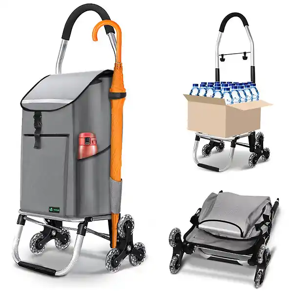Meilleure Vente Chariot de course pliable monte escalier aluminium avec crochets gris VOUNOT