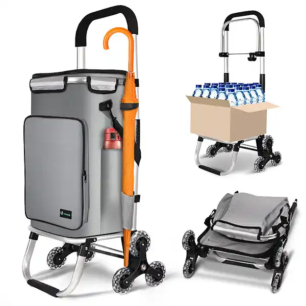 Acheter Direct Chariot de course pliable monte escalier aluminium avec crochets gris VOUNOT