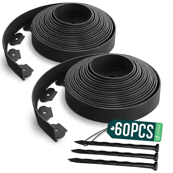 Bordure de jardin plastique flexible 20m avec piquets noir VOUNOT Quantité Limitée