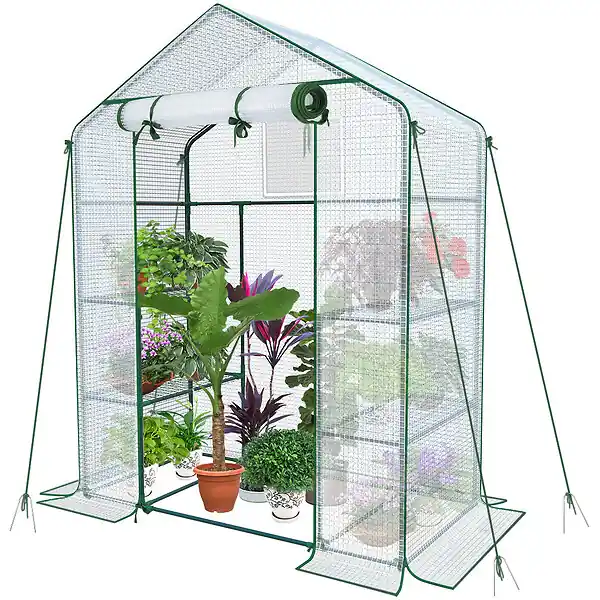 Commander Maintenant Serre de jardin avec etageres et bache PE renforcee 135g/m2 143x73x195cm VOUNOT