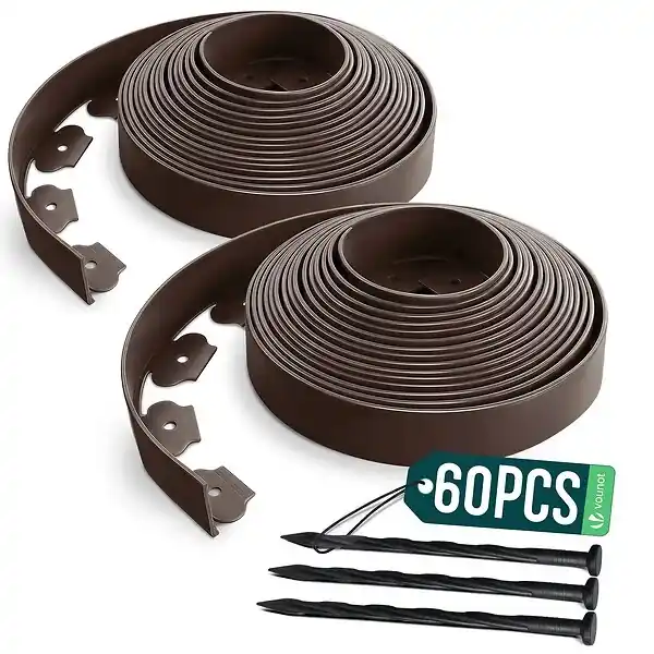 Pas Cher Bordure de jardin plastique flexible 20m avec piquets Marron VOUNOT