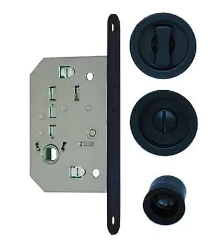 Kit pour porte coulissante noir condamnation rosace ronde - EUROWALE - NO015 HANGER Promotion Saisonnière
