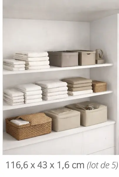 Tablettes mélaminées blanches 116,6 x 43 x 1,6 cm – Lot de 5 étagères grand format GD MENUISERIES Réduction