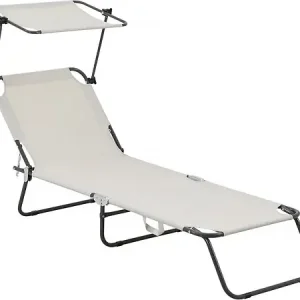 Bain de soleil pliable "Lazy" - Avec pare soleil - Beige HABITAT ET JARDIN Offre Limitée