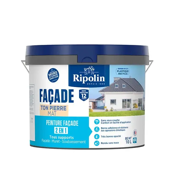 Dernière Chance Peinture façade 2en1 - Ton pierre - 10L RIPOLIN