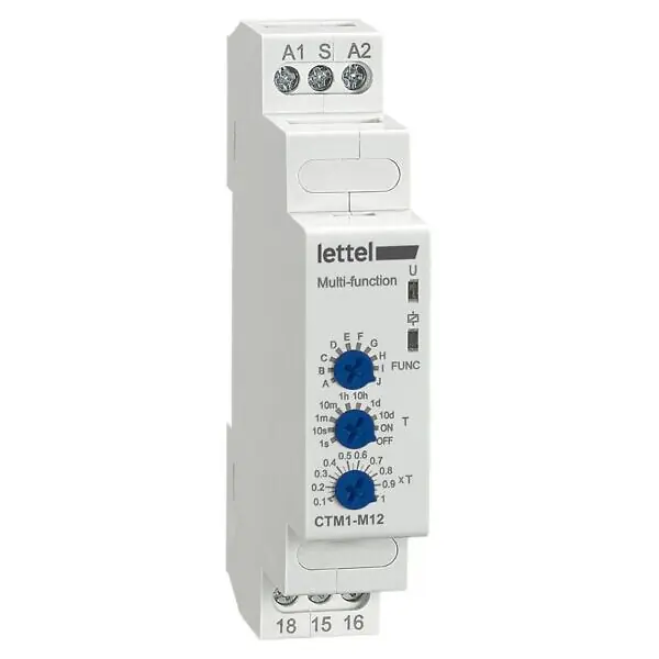 Minuterie multifonctions 12-230V 1 relais 16A. Montage rail-din largeur 18mm. - LETTEL - CTM1-M12 Paiement Sécurisé
