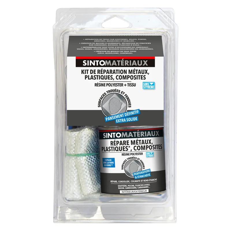 Résine de réparation pour surfaces endommagées+fibre de verre en kit 250 ml SINTO MATERIAUX Top Vente