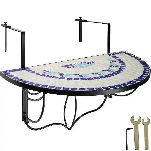 Table de balcon rabattable 75 x 65 x 62 cm blanc/bleu TECTAKE Paiement Sécurisé