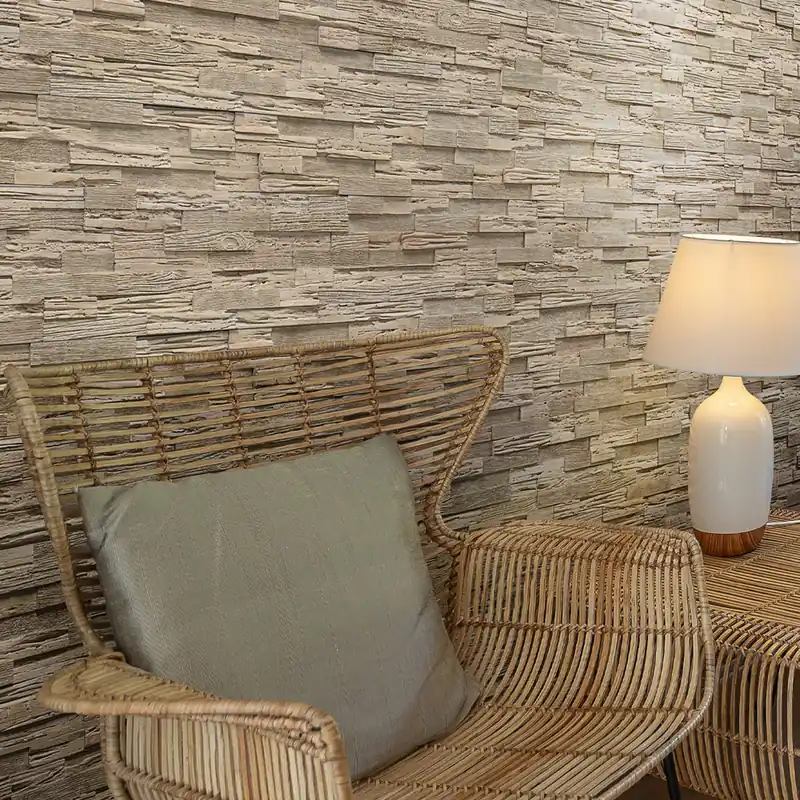 Offre Exclusive Parement mural intérieur/extérieur beige WOODYTECK 56 x 16 cm paquet de 0.57 m² MODULO