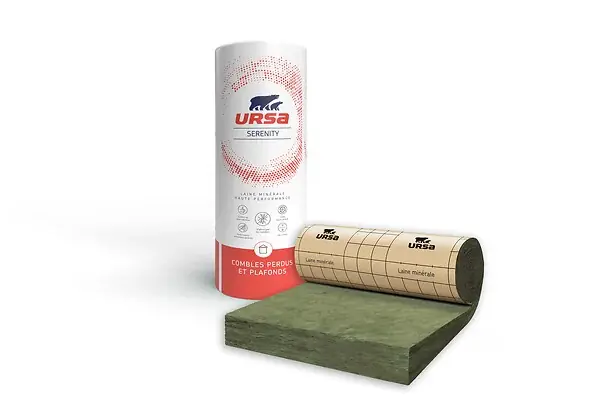 Rouleau laine verre kraft Sérénity - L.8500xl.1200xEp.100mm URSA Vente Directe