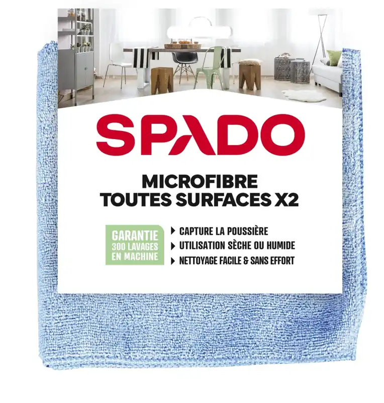 Lot de 2 Micofibre toutes surfaces 38 x38 cm SPADO Bon Plan