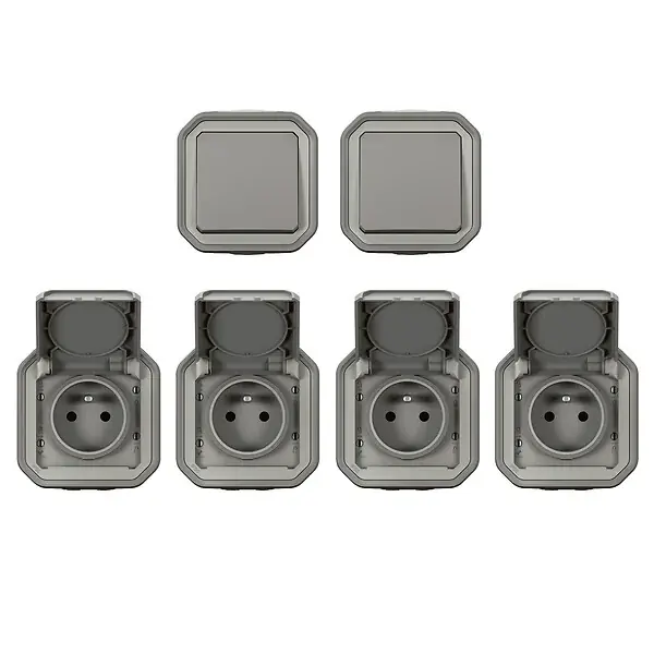 Jusqu'à Épuisement Des Stocks Lot 2 va-et-vient et 4 prises étanches Plexo - Gris - IP55 LEGRAND