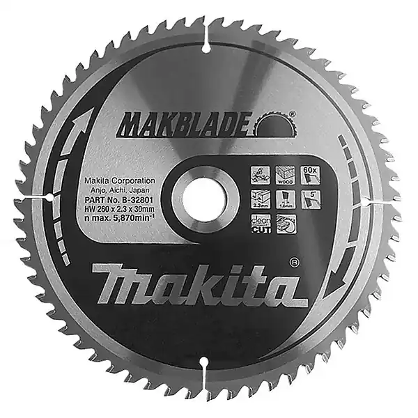 Lame de scie MAKITA B-32801 MakBlade 260 mm x 30 mm 60 dents Prix Promo