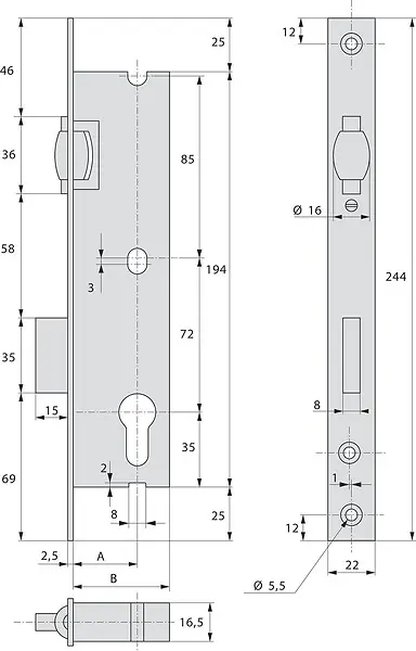 Serrure 1 point cylindre pêne dormant à rouleau 36mm - STREMLER - 2264.36.0 Commande En Gros