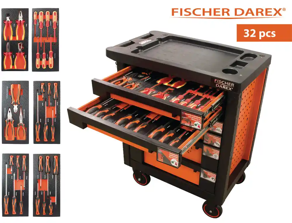 Livraison Express Servante équipée de 32 outils FISCHER DAREX