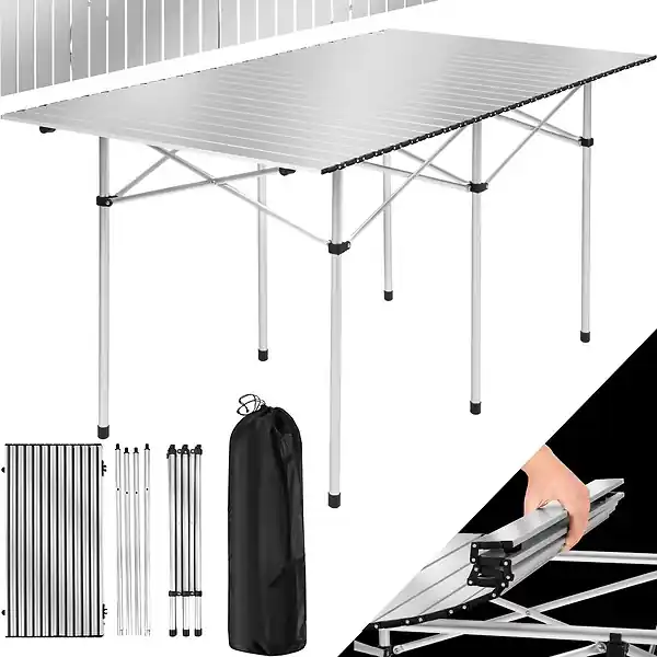 Table pliante de camping en aluminium avec housse, 140 x 70 x 70 cm gris TECTAKE Satisfait Ou Remboursé