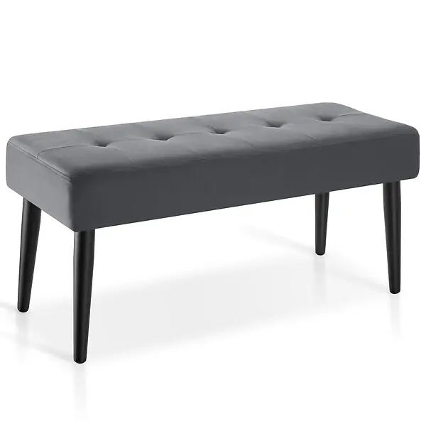 banc rembourré en velours gris motif matelassé 95x38x45 cm charge 220 kg robustesse confort assise TECTAKE Quantité Limitée