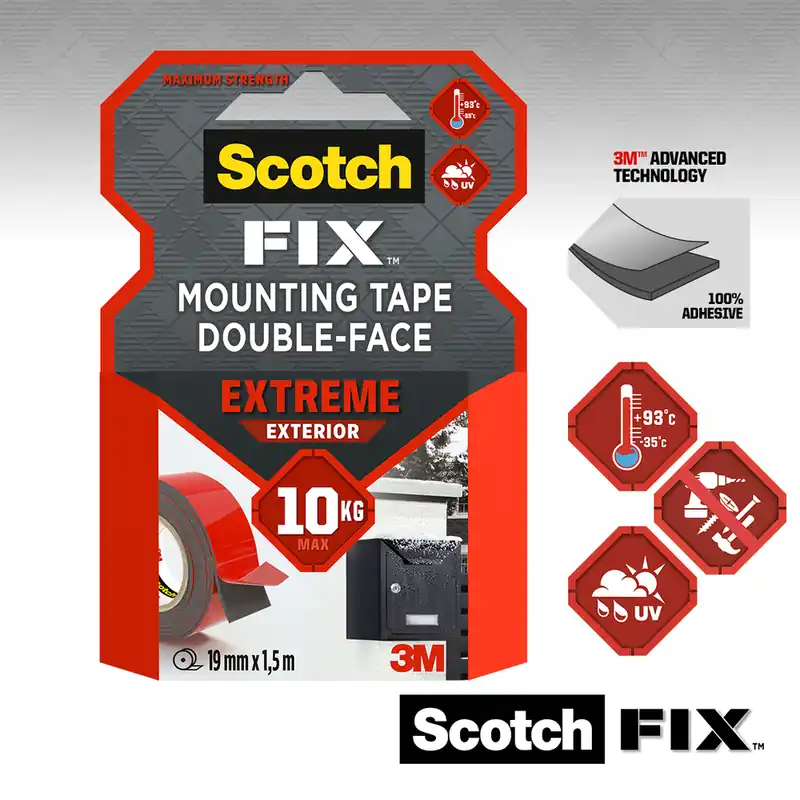 Double face FIX extérieur 1,5 m x 19 mm noir SCOTCH Vente Flash