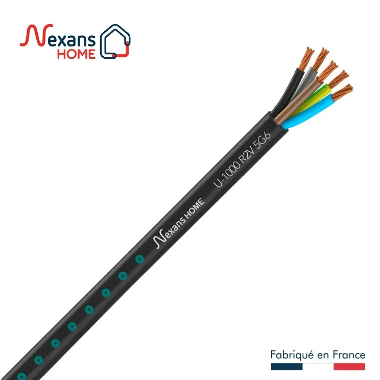 Câble électrique U1000 R2V 5G6 mm² rigide intérieur/extérieur au mètre - NEXANS Must-Have