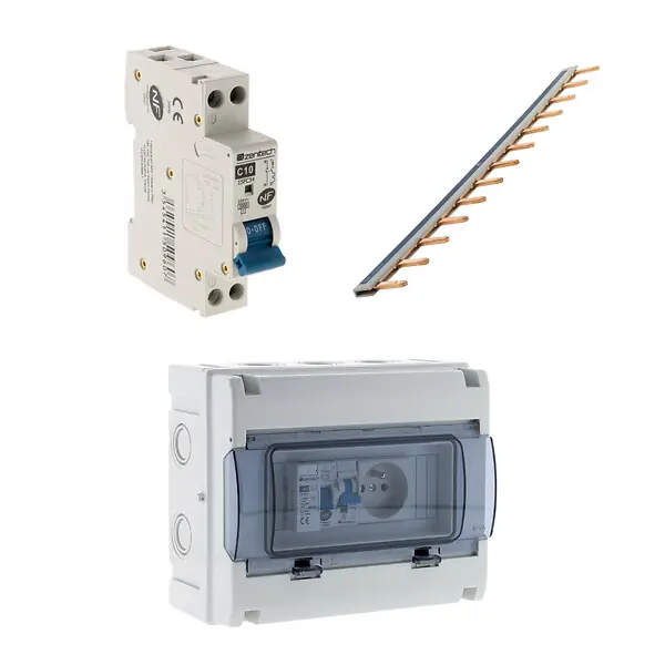 Peigne 13 modules + coffret électrique 8 modules + disjoncteur phase neutre 10A - 3kA - Zenitech Offre Du Jour