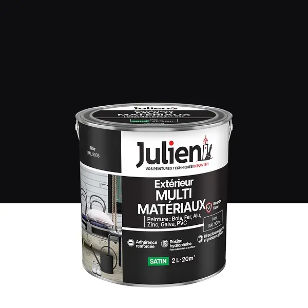Peinture extérieure multi-matériaux Satin - Noir - 2L JULIEN Prix Choc