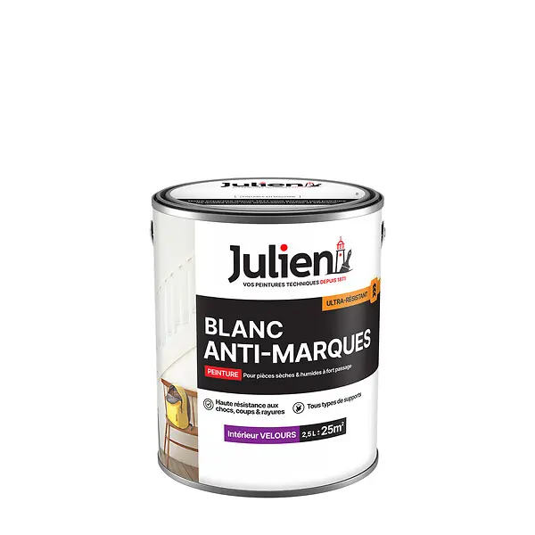 Paiement Sécurisé Peinture intérieure Anti-Marques Velours Blanc - 2,5L JULIEN
