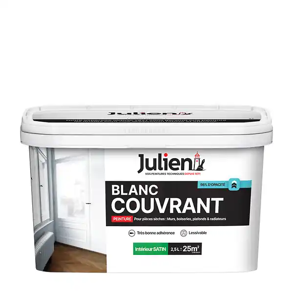 Expédition Rapide Peinture intérieure couvrante - Blanc - Satin - 2,5L JULIEN