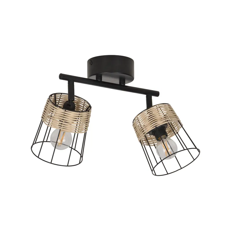 Pas Cher Réglette métal noir/rotin naturel E14 2x40W INDAH COREP