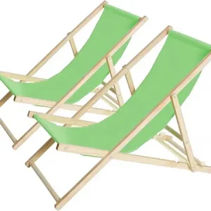 Jusqu'à Épuisement Des Stocks Lot de 2 transats en bois "Chilienne" - 107 x 56.5 x 81 cm - Vert HABITAT ET JARDIN