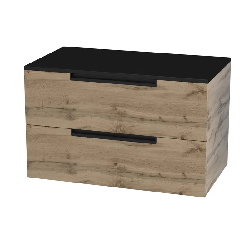 Pas Cher Meuble de salle de bains Loft 2 tiroirs L80 x H50 x P45 cm bois mélaminé chêne - AURLANE