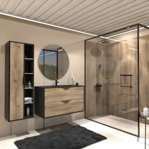 Meuble de salle de bains Frenchart 2 portes L100 x H56 x P47 cm panneau de particules noir et pitaya - CONCILIO Soldes