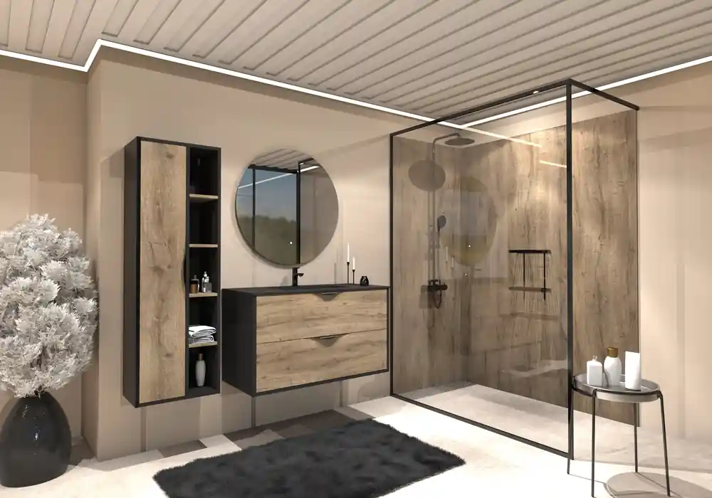 Meuble de salle de bains Frenchart 2 portes L100 x H56 x P47 cm panneau de particules noir et pitaya - CONCILIO Soldes