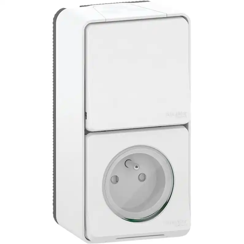 Interrupteur va-et-vient + prise verticale étanche IP55 saillie blanc - Mureva Styl SCHNEIDER ELECTRIC Promotion Saisonnière
