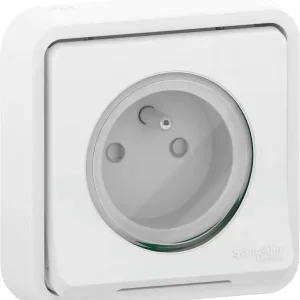 Prix Cassé Prise étanche 2 pôles + terre IP55 encastré blanc - Mureva Styl SCHNEIDER ELECTRIC
