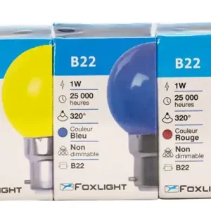 Lot de 5 ampoules LED sphériques colorées B22 1W=50 lumens FOXLIGHT Commander Vite