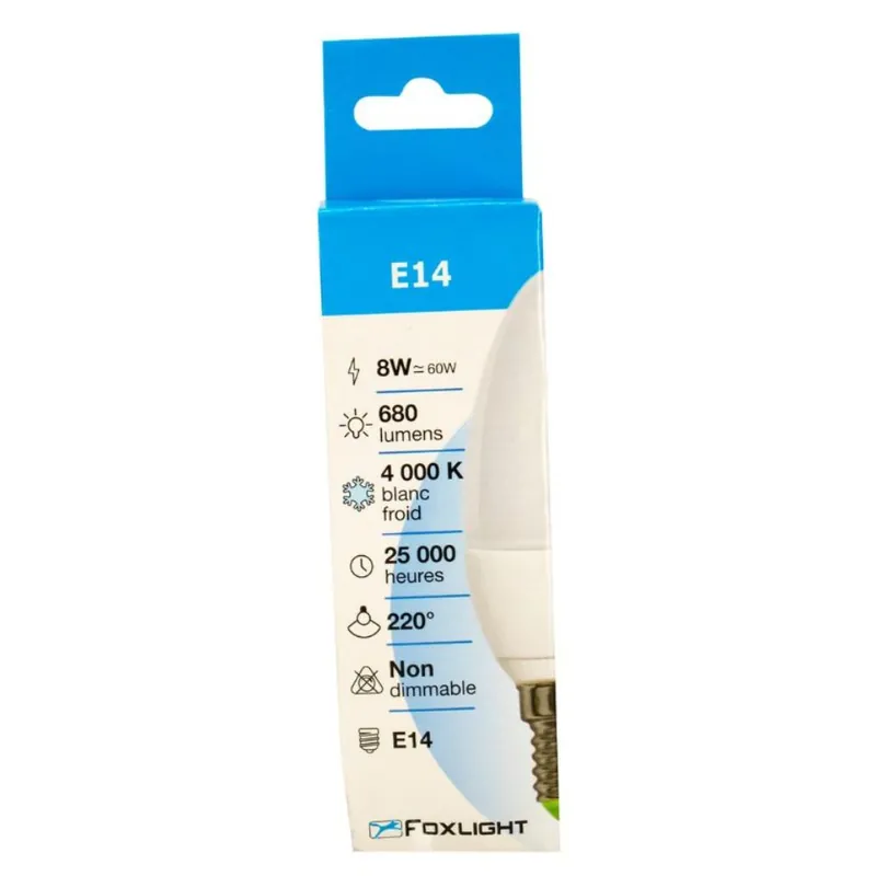 Ampoule LED flamme SMD E14 8W = 680 lumens blanc neutre FOXLIGHT Vente Directe