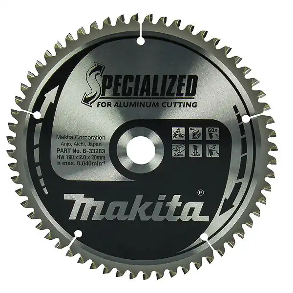 Expédié Aujourd'hui Lame de scie circulaire MAKITA B-33283, alliage T.C.T spécialisé, 190 x 20 mm, 60 dents, pour aluminium