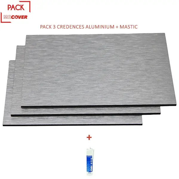 Crédences - Lot de 3 - Réversible - en aluminium brossé 100 x 50 x 0.3cm + mastic Aluminum brossé, ep.3 mm, l.50 cm, L.100 cm MCCOVER Meilleur Choix