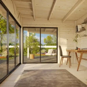 Studio de jardin en bois avec pergola Andrea - Baies simple vitrage - 28,7 m² hors-tout - Livraison à domicile - PALMAKO Super Prix