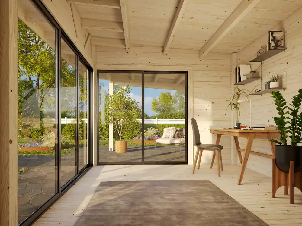 Studio de jardin en bois avec pergola Andrea - Baies simple vitrage - 28,7 m² hors-tout - Livraison à domicile - PALMAKO Super Prix