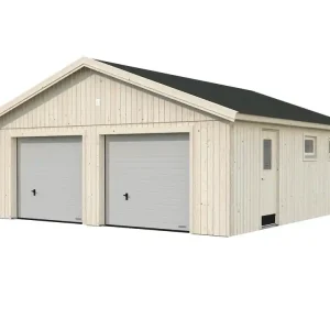 Garage double en bois André avec portes sectionnelles motorisables - 55,5 m² hors-tout - PALMAKO Vente Flash